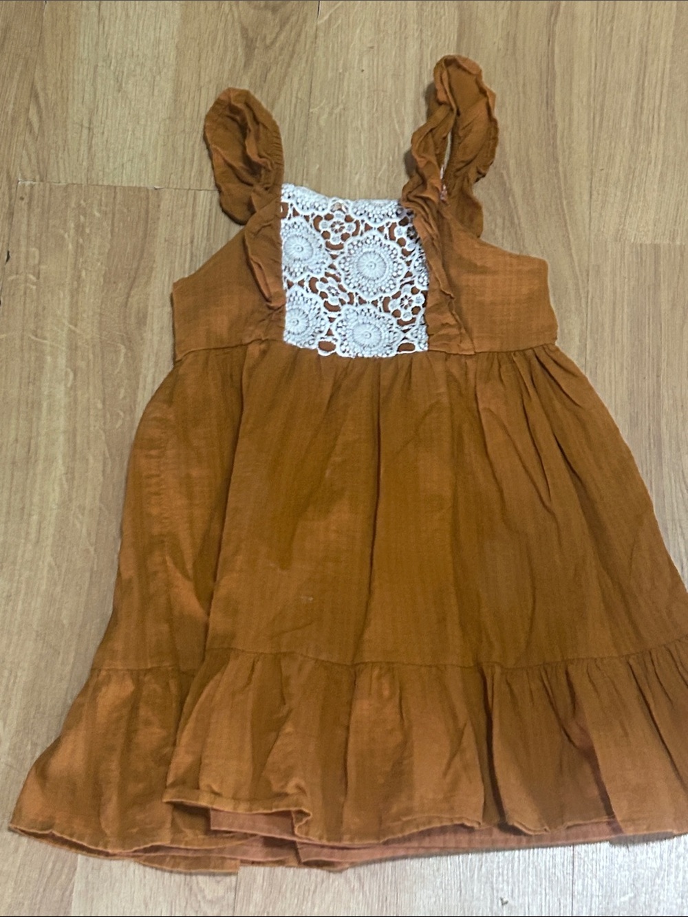 wonder nation Rust Sundress with White Crochet Panel Size 3T
